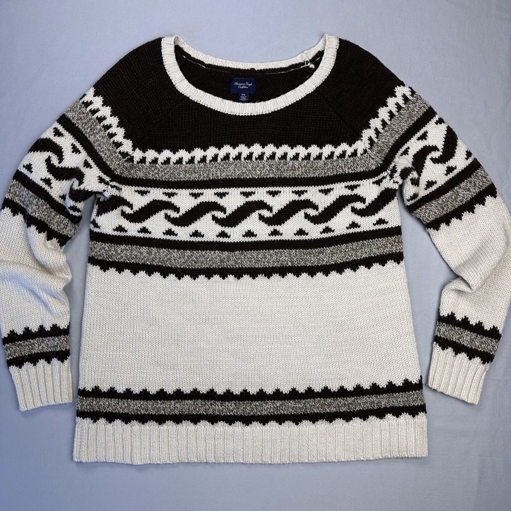 American Eagle Outfitters Sweater Womens Medium Brown Ivory Knit‎ Pullover
